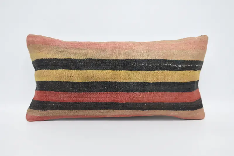 Rectangle Red Turkish Euro Sham, Gift Coastal 12x24 inch Striped Cushion - 1