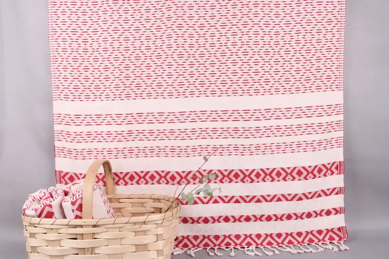 Bridesmaid Gift Personalized Towel Red-Light Beige, Diamond Towel, 40x71 Inches