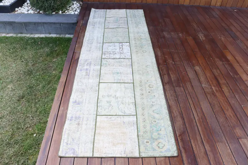 Alfombra Verde Hecha a Mano, 8x8,4ft Diseño Floral y Geométrico