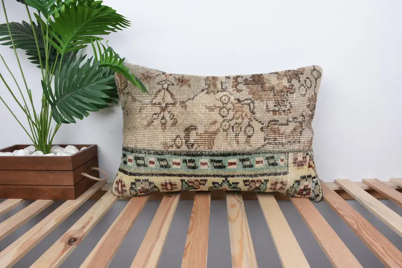 Kilim Pillow Cover, 16x24 Beige Cushion, Throw Kilim Pillow, Turkish Pillow, Natural Pillow Cover, Pillow, Boho Chic Pillow Cover, Boho Chic Pillow - 1