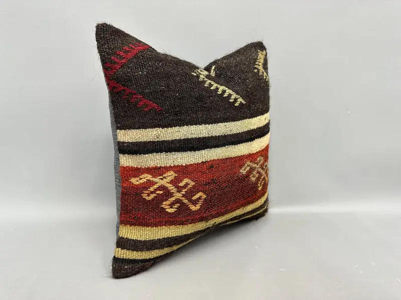 Kilim Pillow Cover, Vintage Pillow, Antique Pillows, 18x18 Brown Cushion Case, Sofa Bolster Pillow Sham, Cushion Cover - 2