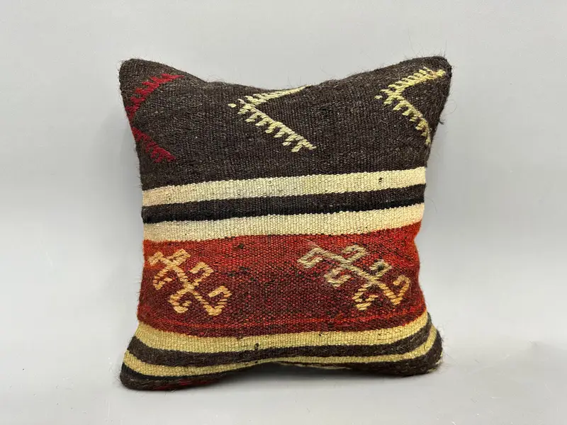 Kilim Pillow Cover, Vintage Pillow, Antique Pillows, 18x18 Brown Cushion Case, Sofa Bolster Pillow Sham, Cushion Cover - 4