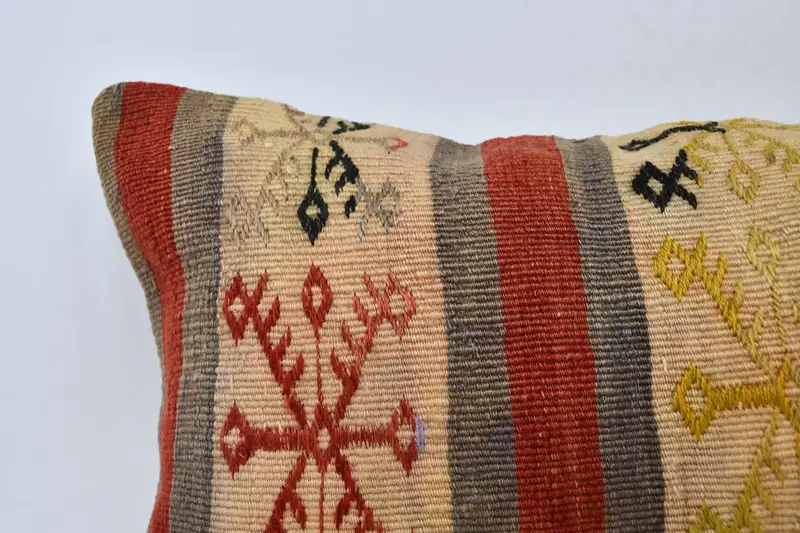 Turkish Corner Cushion Case, Pillow Cover, Vintage Kilim Pillow, Ethnical Kilim Rug Pillow, Kilim Pillow Cover, 16x36 Red Pillow Case - 2