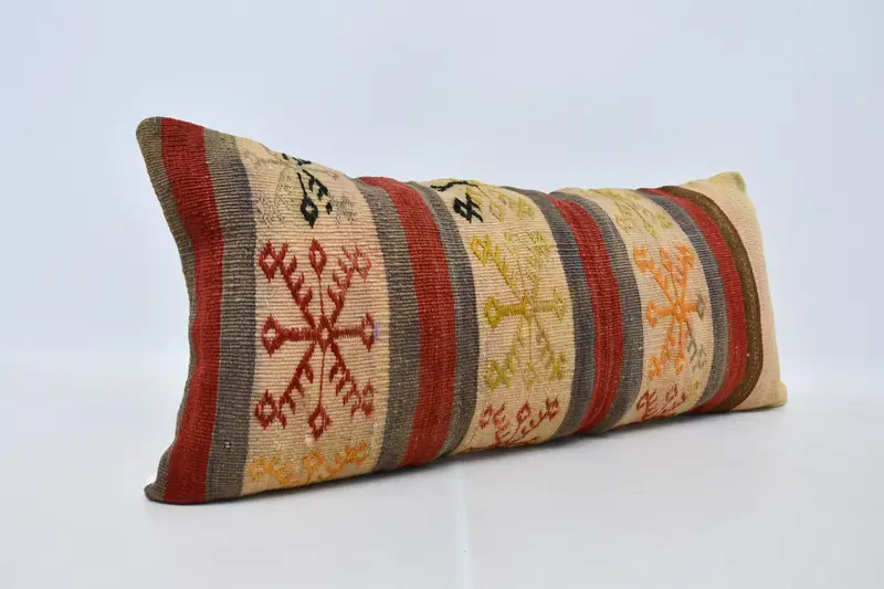 Turkish Corner Cushion Case, Pillow Cover, Vintage Kilim Pillow, Ethnical Kilim Rug Pillow, Kilim Pillow Cover, 16x36 Red Pillow Case - 3