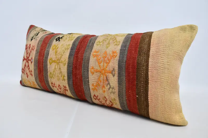 Turkish Corner Cushion Case, Pillow Cover, Vintage Kilim Pillow, Ethnical Kilim Rug Pillow, Kilim Pillow Cover, 16x36 Red Pillow Case - 4