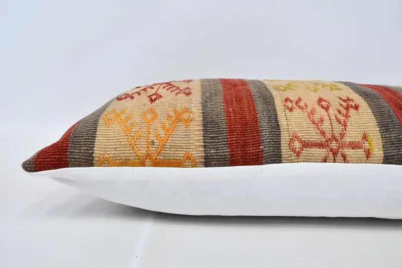 Turkish Corner Cushion Case, Pillow Cover, Vintage Kilim Pillow, Ethnical Kilim Rug Pillow, Kilim Pillow Cover, 16x36 Red Pillow Case - 5