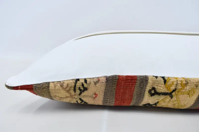 Turkish Corner Cushion Case, Pillow Cover, Vintage Kilim Pillow, Ethnical Kilim Rug Pillow, Kilim Pillow Cover, 16x36 Red Pillow Case - 6