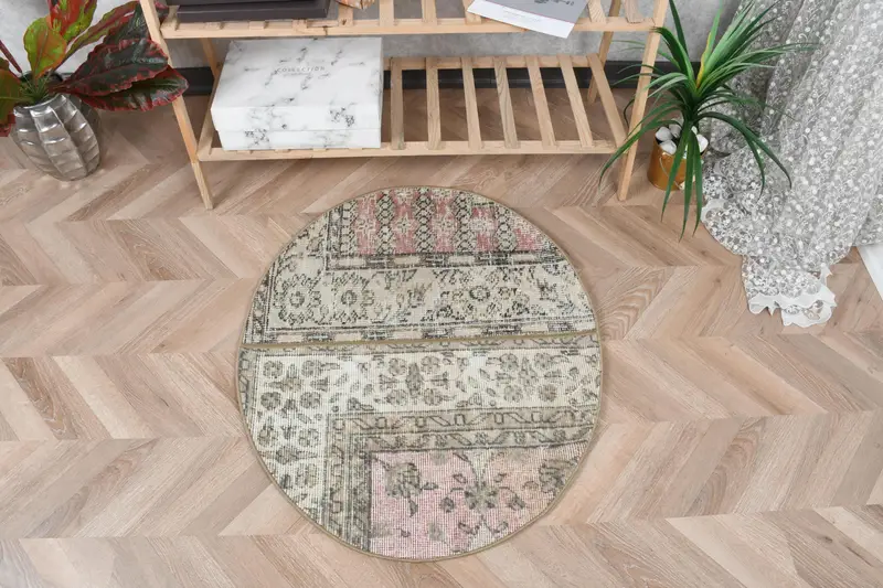 Alfombra 8x10m, Diseño Floral-Geométrico Beige y Rosa