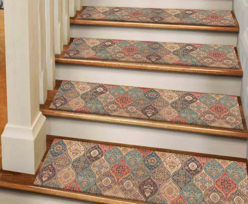 Blue Kilim Design Printed Rug: Stair Rug with Geometric Pattern