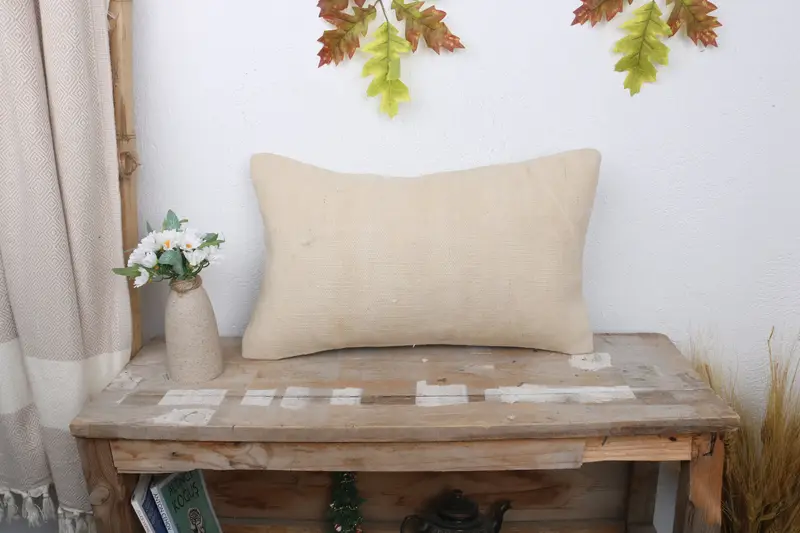 Boho Pillow Sham Cover, Pillow for Sofa, Gift Pillow, Accent Throw Pillow Case, 12x20 Beige Cushion Cover, Cushion Cover, Natural Cushion - 1