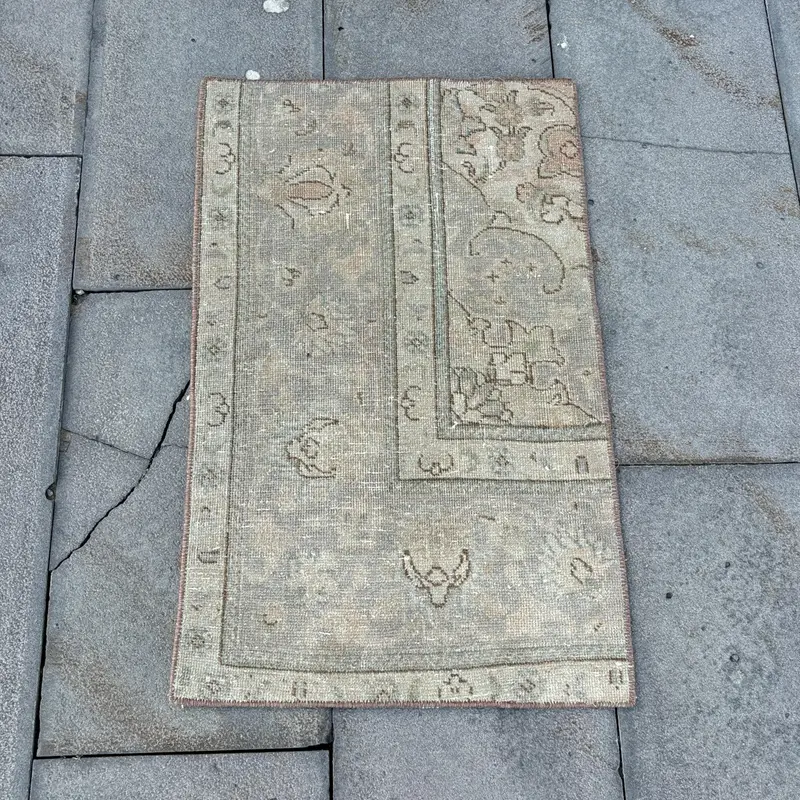 1,6x2,6 ft Yeşil Oryantal Halı, Zarif Kahverengi Vurgular