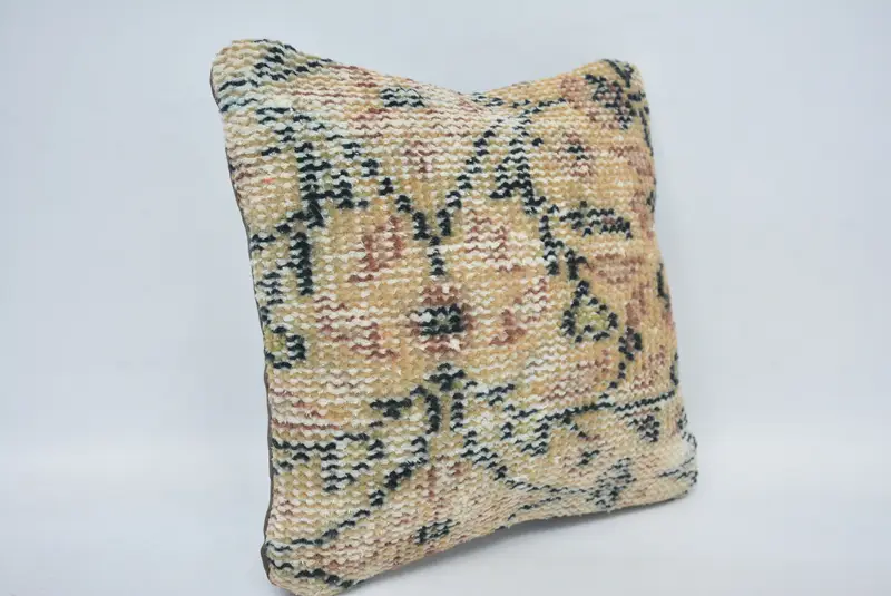 Vintage Kilim Pillow, Pillow Sham, 12x12 Orange Cushion Case, Boho Pillow Sham Cover, Seat Cushion Cover, Handmade Kilim Cushion - 3
