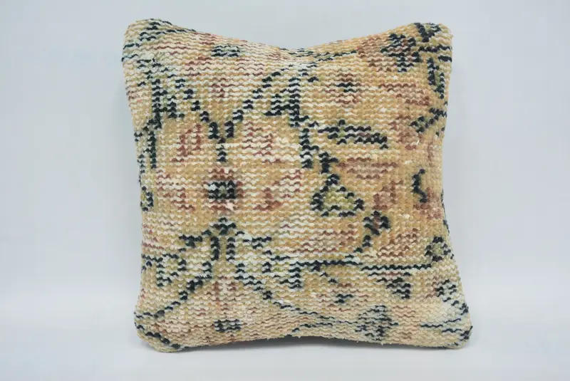 Vintage Kilim Pillow, Pillow Sham, 12x12 Orange Cushion Case, Boho Pillow Sham Cover, Seat Cushion Cover, Handmade Kilim Cushion - 1
