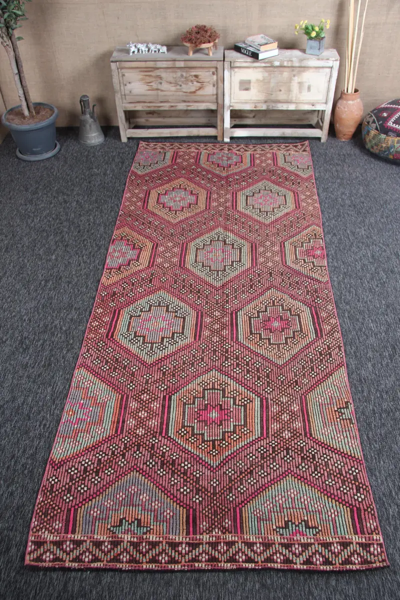 Türk Halısı, Accent 4.3x10 ft Halı, Kilim Pembe Geometrik Halı - 1