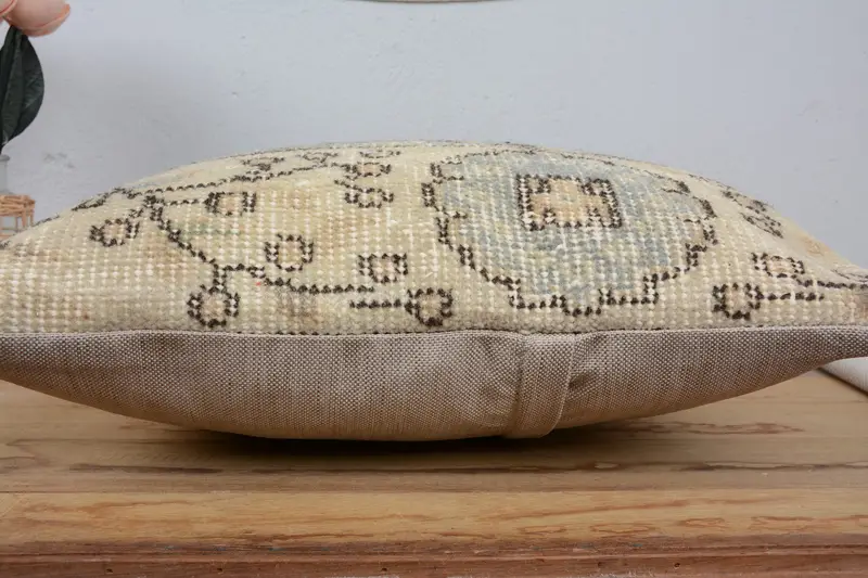 Turkish Pillow, Vintage Pillow, Decorative Bolster Cushion Cover, Pillow, Home Decor Pillow, 18x18 Beige Pillow, Boho Throw Cushion Cover - 5