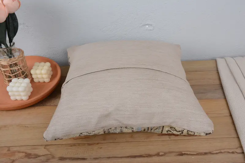 Turkish Pillow, Vintage Pillow, Decorative Bolster Cushion Cover, Pillow, Home Decor Pillow, 18x18 Beige Pillow, Boho Throw Cushion Cover - 6