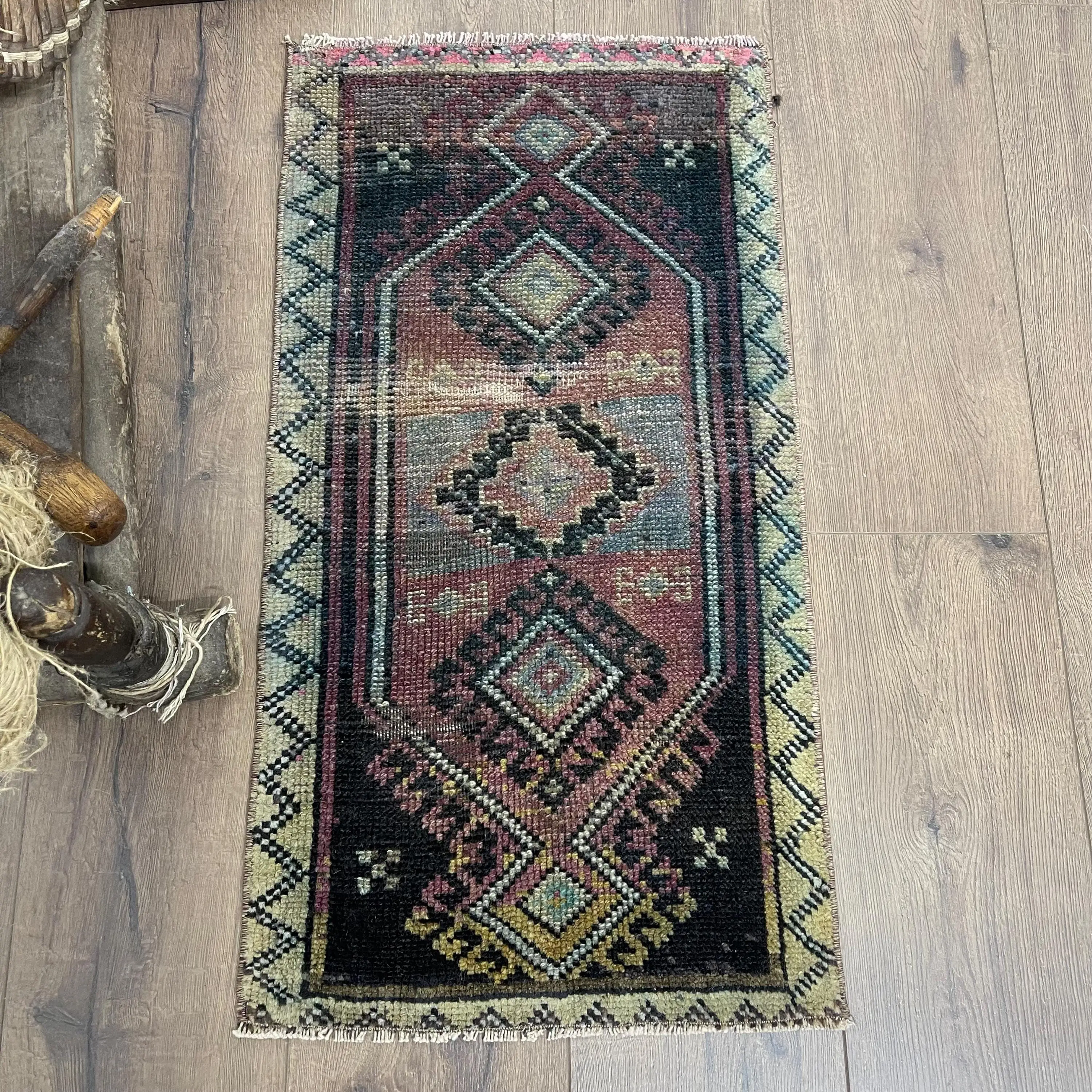 1.3x2.6 ft Turkish Rug, Small Vintage Rug, Red Polka dot Rug - 1