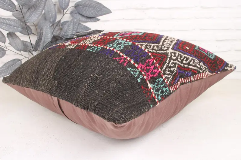 Cushion, Boho Pillow Sham Cover, Floor Pillow Cover, Outdoor Bolster Pillow, 24x24 Purple Pillow, Kilim Pillow Cover, Pillow for Couch - 6
