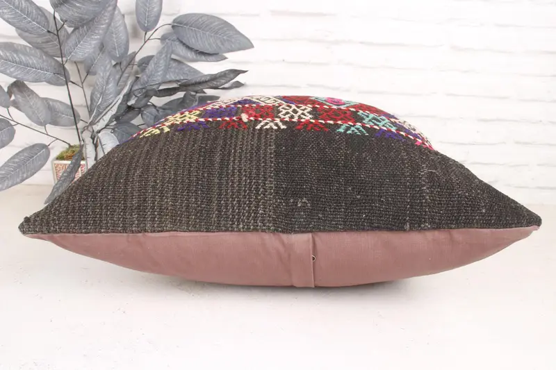 Cushion, Boho Pillow Sham Cover, Floor Pillow Cover, Outdoor Bolster Pillow, 24x24 Purple Pillow, Kilim Pillow Cover, Pillow for Couch - 5