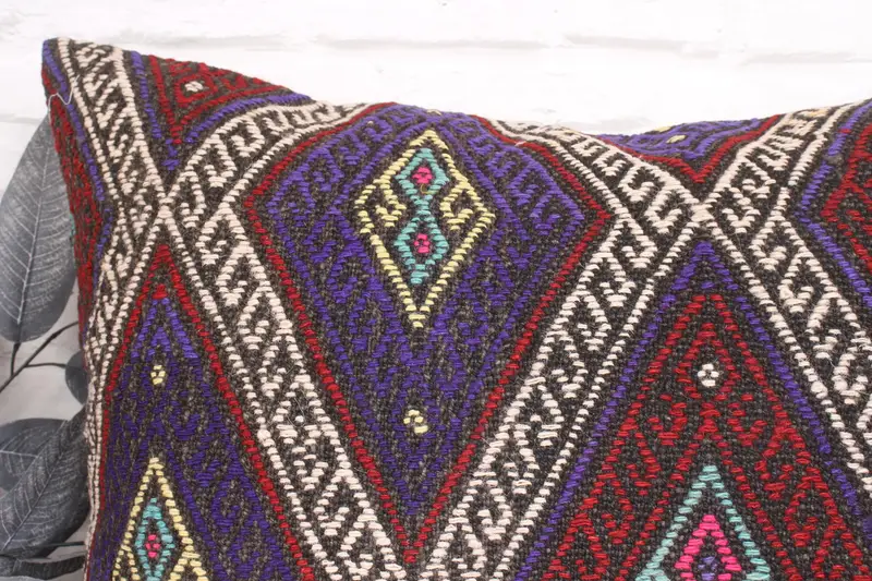 Cushion, Boho Pillow Sham Cover, Floor Pillow Cover, Outdoor Bolster Pillow, 24x24 Purple Pillow, Kilim Pillow Cover, Pillow for Couch - 2