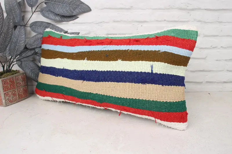 Ethnical Kilim Rug Pillow, Boho Pillow Sham Cover, Pillow Cover, Sofa Bolster Pillow Case, 12x24 Red Cushion Cover, Vintage Kilim Pillow - 4