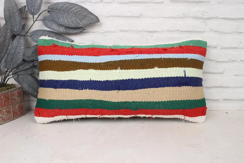 Ethnical Kilim Rug Pillow, Boho Pillow Sham Cover, Pillow Cover, Sofa Bolster Pillow Case, 12x24 Red Cushion Cover, Vintage Kilim Pillow - 1