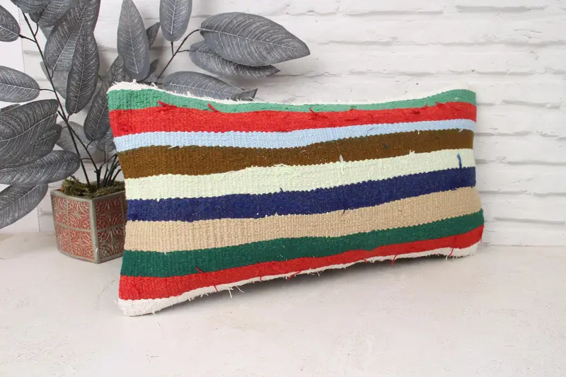 Ethnical Kilim Rug Pillow, Boho Pillow Sham Cover, Pillow Cover, Sofa Bolster Pillow Case, 12x24 Red Cushion Cover, Vintage Kilim Pillow - 3
