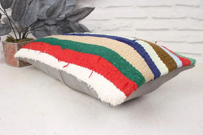 Ethnical Kilim Rug Pillow, Boho Pillow Sham Cover, Pillow Cover, Sofa Bolster Pillow Case, 12x24 Red Cushion Cover, Vintage Kilim Pillow - 6