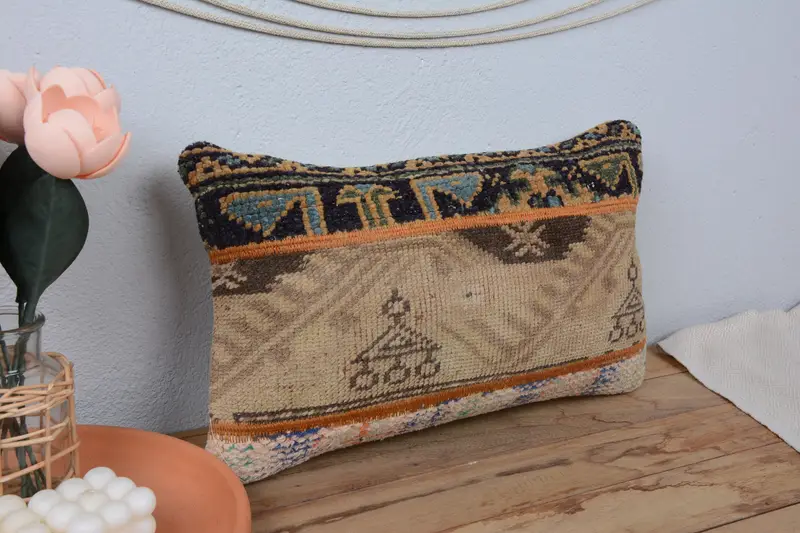 Pillow Cover, Gift Pillow, Lounge Throw Pillow Case, Decorative Cushion Cover, Kilim Cushion Sham, 12x20 Blue Cushion, Vintage Pillow - 1