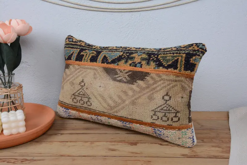 Pillow Cover, Gift Pillow, Lounge Throw Pillow Case, Decorative Cushion Cover, Kilim Cushion Sham, 12x20 Blue Cushion, Vintage Pillow - 4
