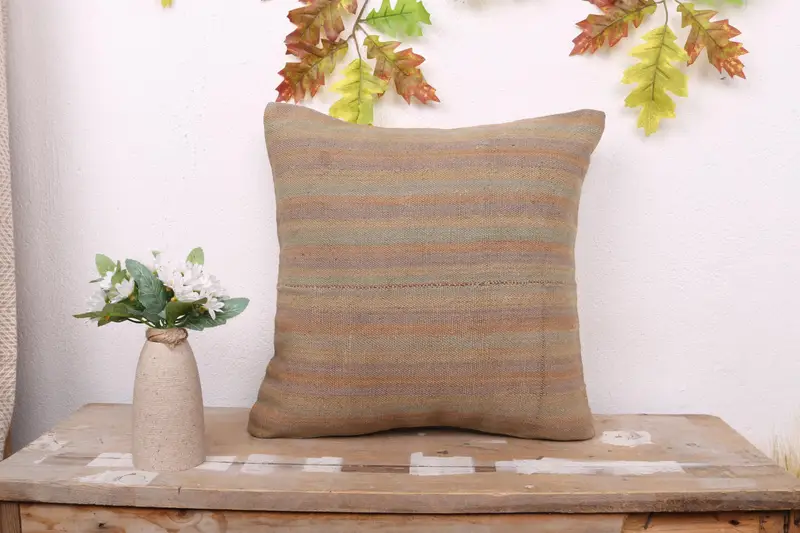 Pillow Cover, 16x16 Green Pillow Sham, Interior Designer Pillow, Southwestern Cushion, Kilim Pillow, Kilim Cushion Sham, Aesthetic Pillow - 1
