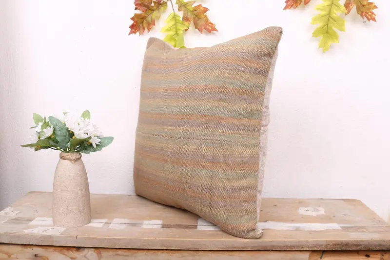 Pillow Cover, 16x16 Green Pillow Sham, Interior Designer Pillow, Southwestern Cushion, Kilim Pillow, Kilim Cushion Sham, Aesthetic Pillow - 4