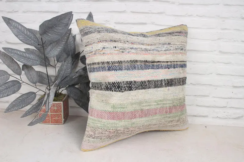 20x20 Blue Cushion Case, Chair Pillow Sham, Vintage Pillow, Cushion Case, Bohemian Cushion Cushion, Ethnical Kilim Rug Pillow, Pillow for Sofa - 3