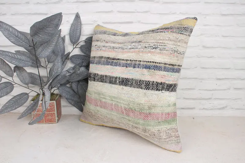 20x20 Blue Cushion Case, Chair Pillow Sham, Vintage Pillow, Cushion Case, Bohemian Cushion Cushion, Ethnical Kilim Rug Pillow, Pillow for Sofa - 4