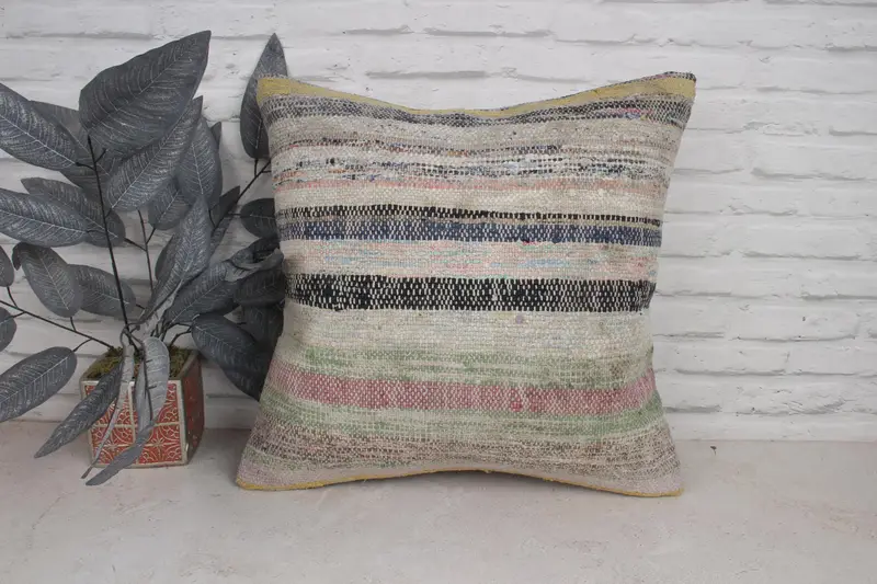 20x20 Blue Cushion Case, Chair Pillow Sham, Vintage Pillow, Cushion Case, Bohemian Cushion Cushion, Ethnical Kilim Rug Pillow, Pillow for Sofa - 1