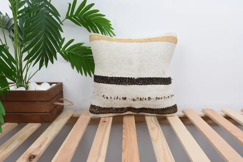 Handmade Kilim Cushion, Floor Cushion Case, Nautical Throw Pillow Case, Home Decor Pillow, 14x14 White Pillow Case, Cushion Case, Pillow for Couch - 1