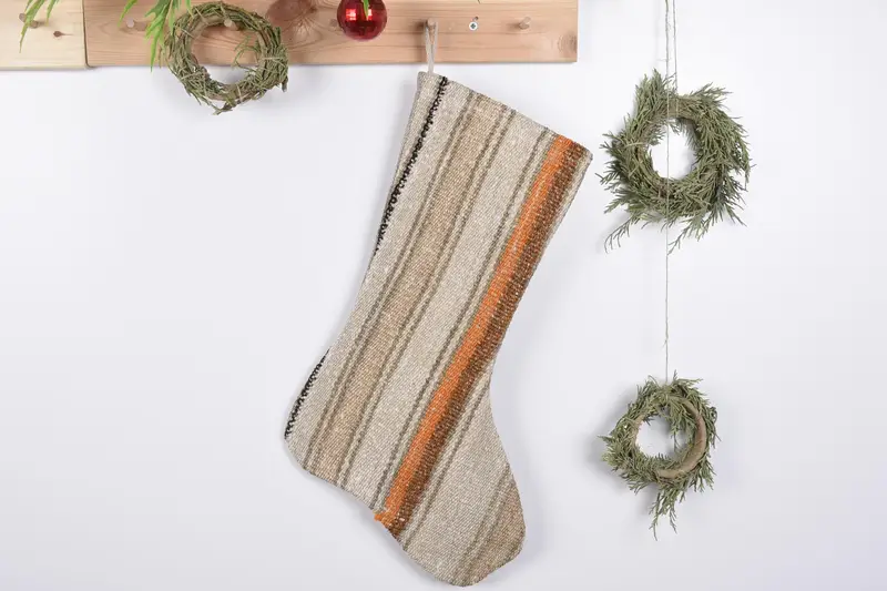 Patrón de adornos navideños, calcetín navideño Kilim de 19 pulgadas de ancho