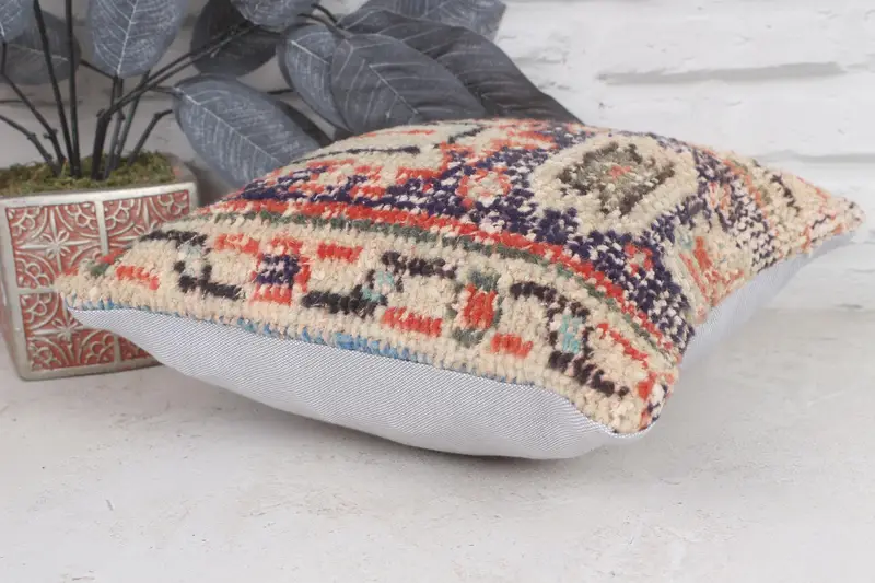 Boho Throw Cushion Case, Pillow Sham, Kilim Pillow, Outdoor Throw Pillow, 12x12 Blue Pillow Case, Antique Pillows, Pillow for Couch - 6
