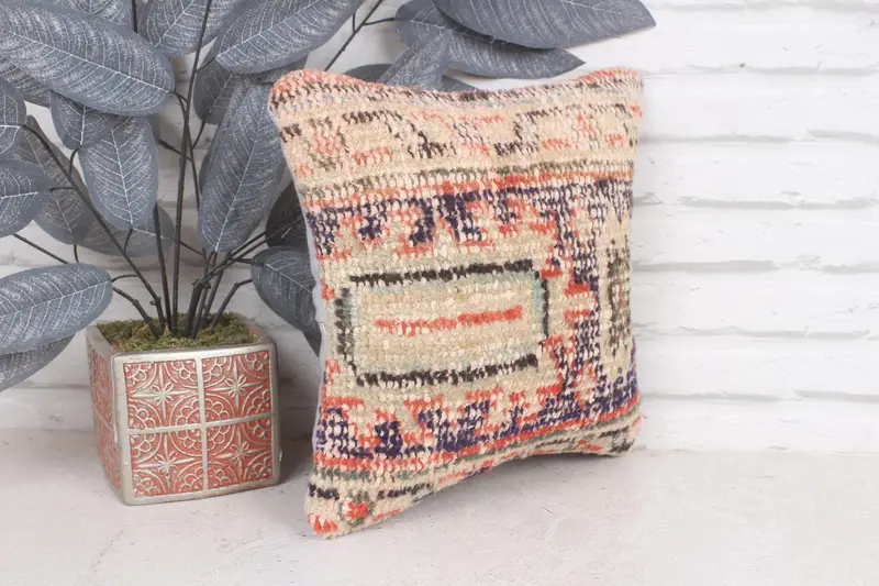 Boho Throw Cushion Case, Pillow Sham, Kilim Pillow, Outdoor Throw Pillow, 12x12 Blue Pillow Case, Antique Pillows, Pillow for Couch - 4