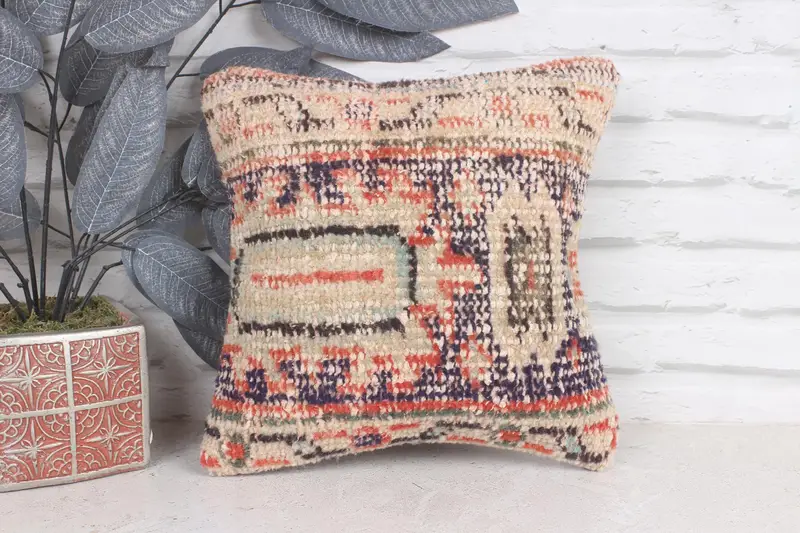 Boho Throw Cushion Case, Pillow Sham, Kilim Pillow, Outdoor Throw Pillow, 12x12 Blue Pillow Case, Antique Pillows, Pillow for Couch - 1