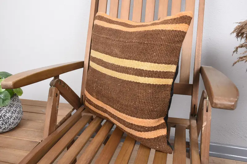 Turkish Bench Cushion, Boho Pillow, Turkish Pillow, Bohemian Cushion Pillow, Boho Pillow Sham Cover, Pillow Sham, 18x18 Brown Pillow Case - 3