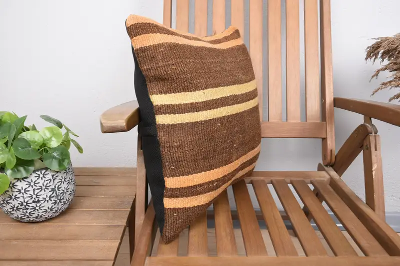 Turkish Bench Cushion, Boho Pillow, Turkish Pillow, Bohemian Cushion Pillow, Boho Pillow Sham Cover, Pillow Sham, 18x18 Brown Pillow Case - 2