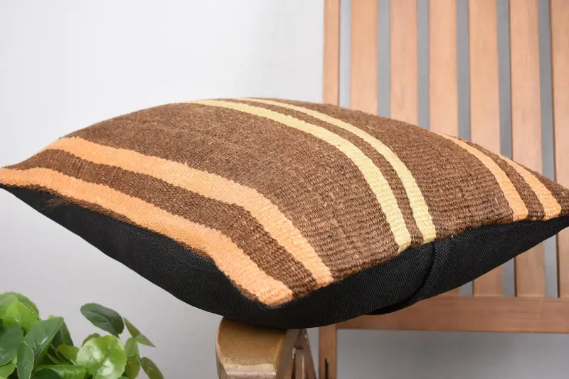 Turkish Bench Cushion, Boho Pillow, Turkish Pillow, Bohemian Cushion Pillow, Boho Pillow Sham Cover, Pillow Sham, 18x18 Brown Pillow Case - 6