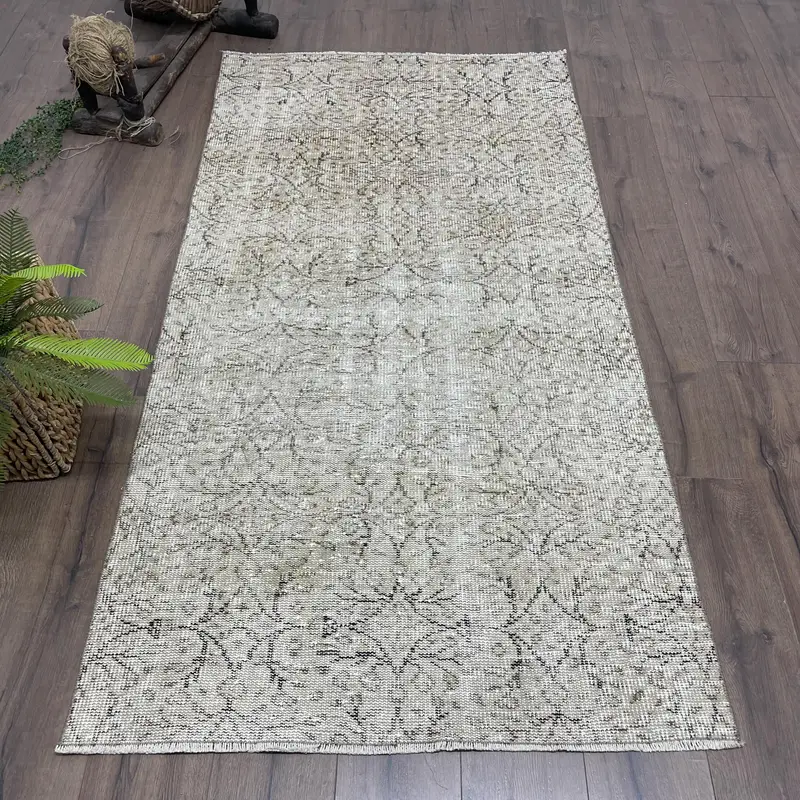 Alfombra de 3,5x6,6 pies, alfombra vintage turca, alfombra de lana de lunares negros grises - 1