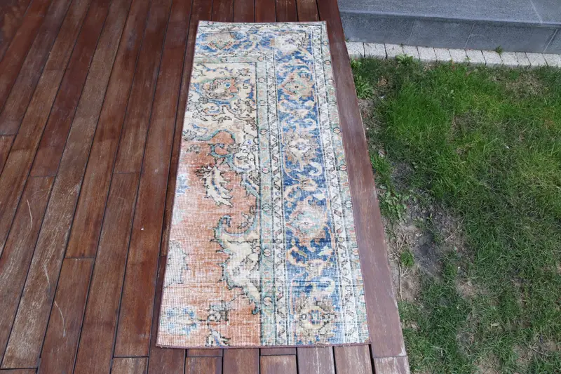 Handgefertigter orangefarbener Teppich, 1,8 x 4,5 Fuß abstraktes Design