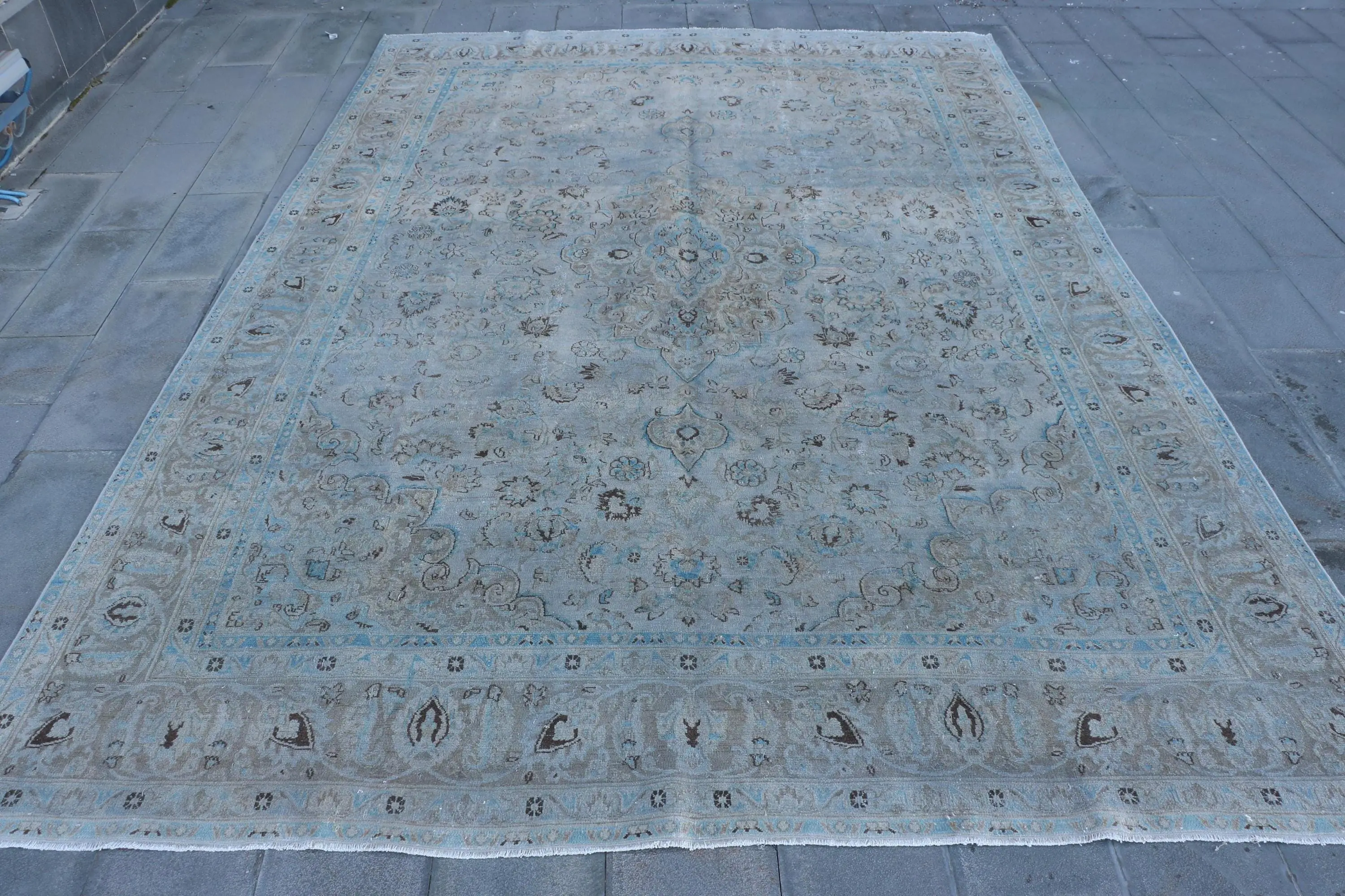 9.2x13 ft Turkish Oversize Rug, Vintage Blue Oriental Rug - 1