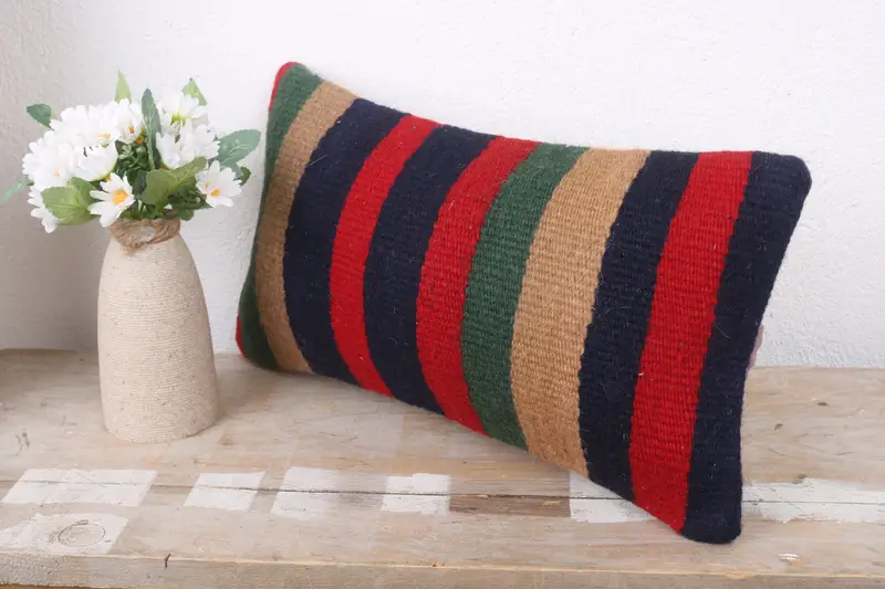 Turkish Pillow, Kilim Pillow Cover, Cushion, Boho Pillow Sham Cover, Office Chair Cushion Case, 8x16 Red Cushion, Chair Pillow Sham - 4