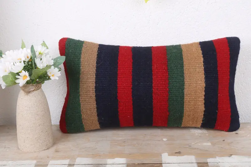 Turkish Pillow, Kilim Pillow Cover, Cushion, Boho Pillow Sham Cover, Office Chair Cushion Case, 8x16 Red Cushion, Chair Pillow Sham - 2