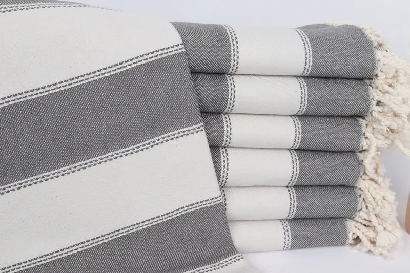 Personalized Turkish Beach Towel Dark Gray-Light Gray Stripes, 36x65 Inches