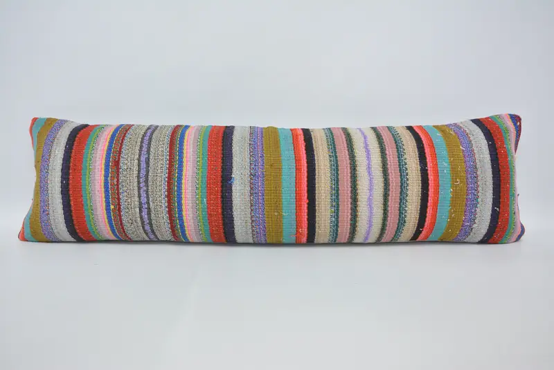 Blau & Rot gestreiftes Kissen, handgemachtes Wurfkissen